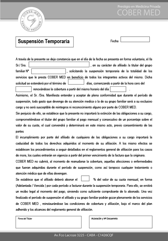 Suspensión Provisoria de Afiliación